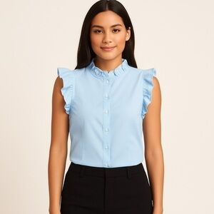 Exclusive Light Blue Ruffle Sleeve Button Down Blouse Women’s Large